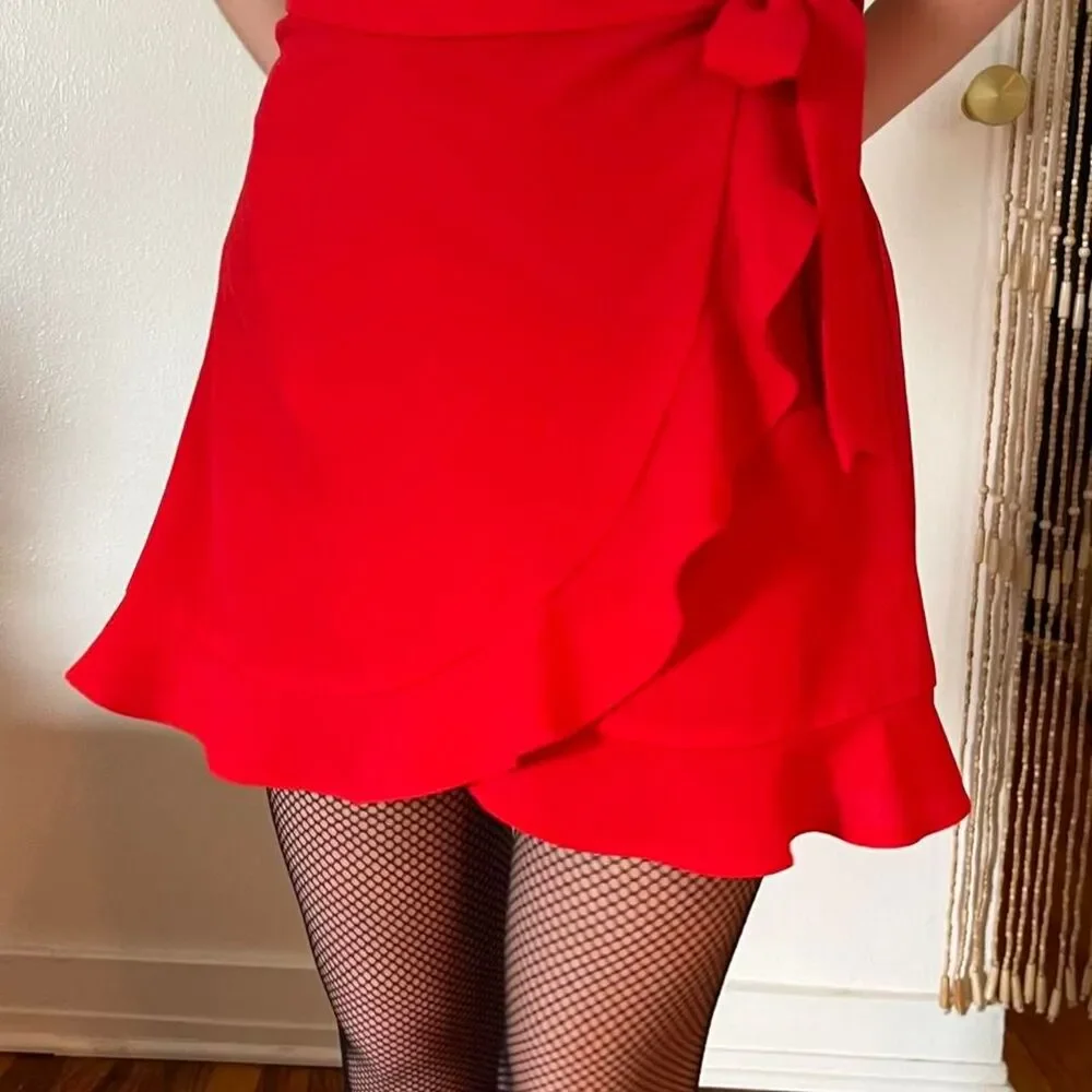 Show Me Your MuMu Red Wrap Mini Skirt Size S Flirty y2k Flutter Hem